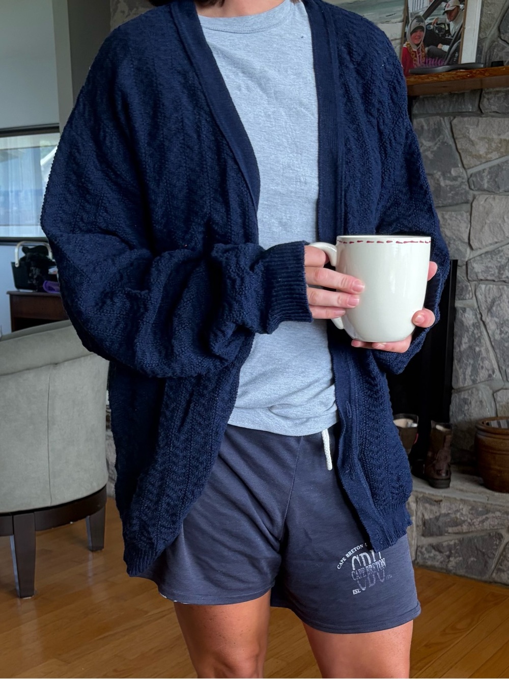 Vintage Trader Bay Men's Navy Cable Knit Button Cardigan Sweater